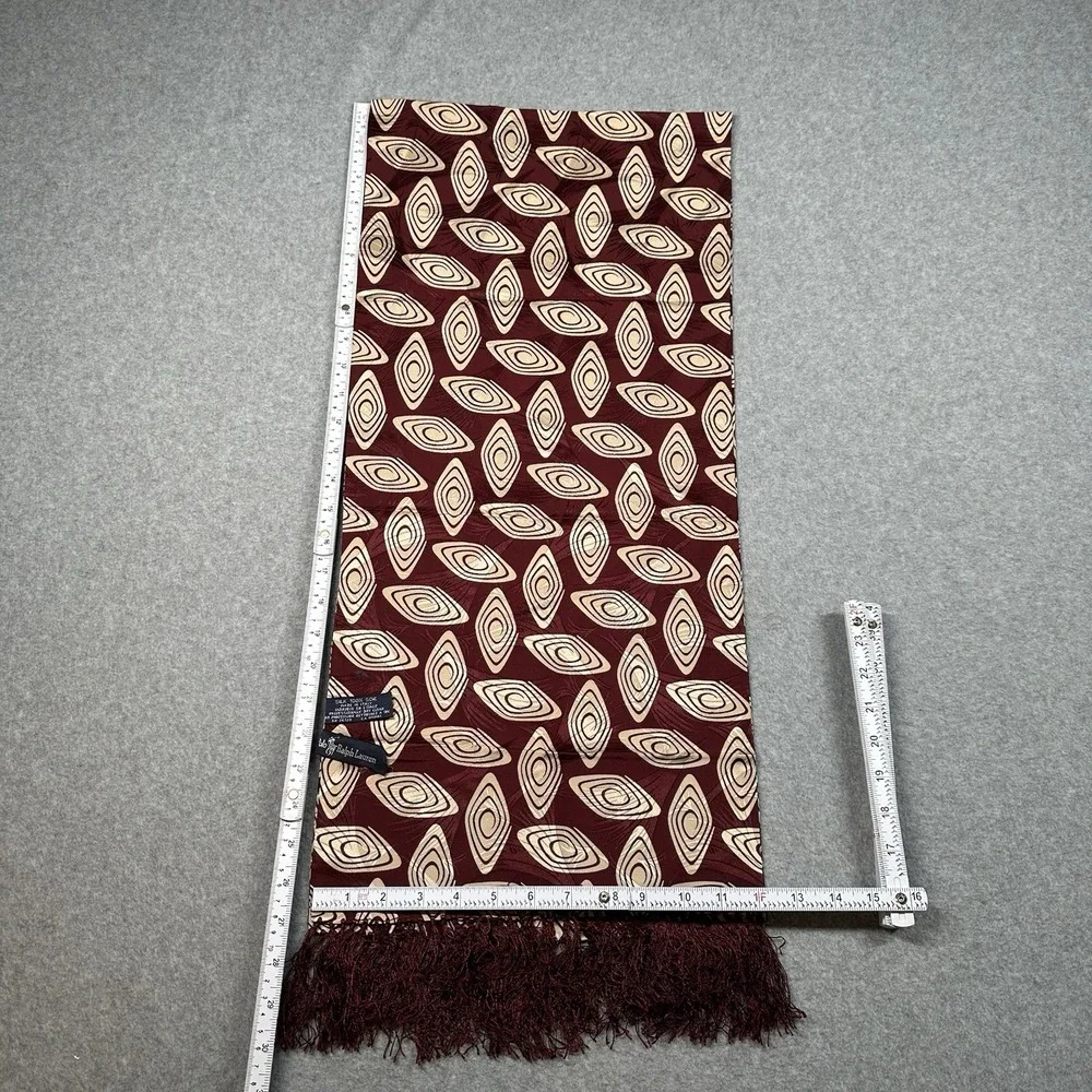 Vintage Polo Ralph Lauren Silk Scarf Italy Burgundy Geometric Fringe